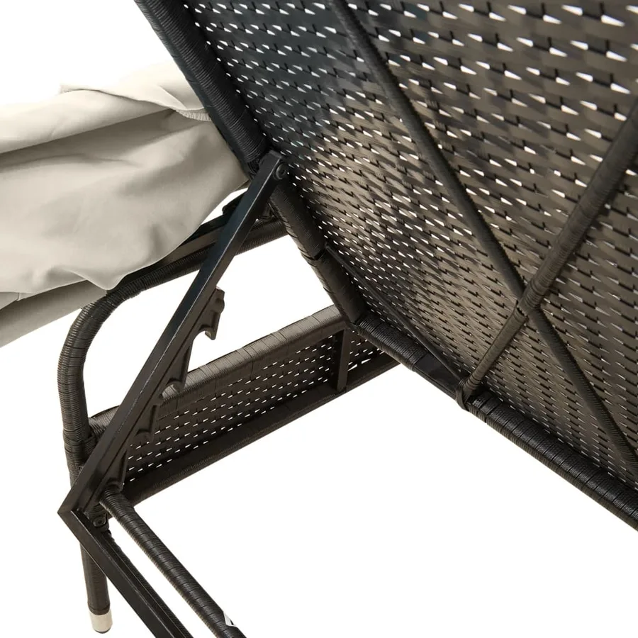 Chaise longue avec auvent et table gris résine tressée - 45