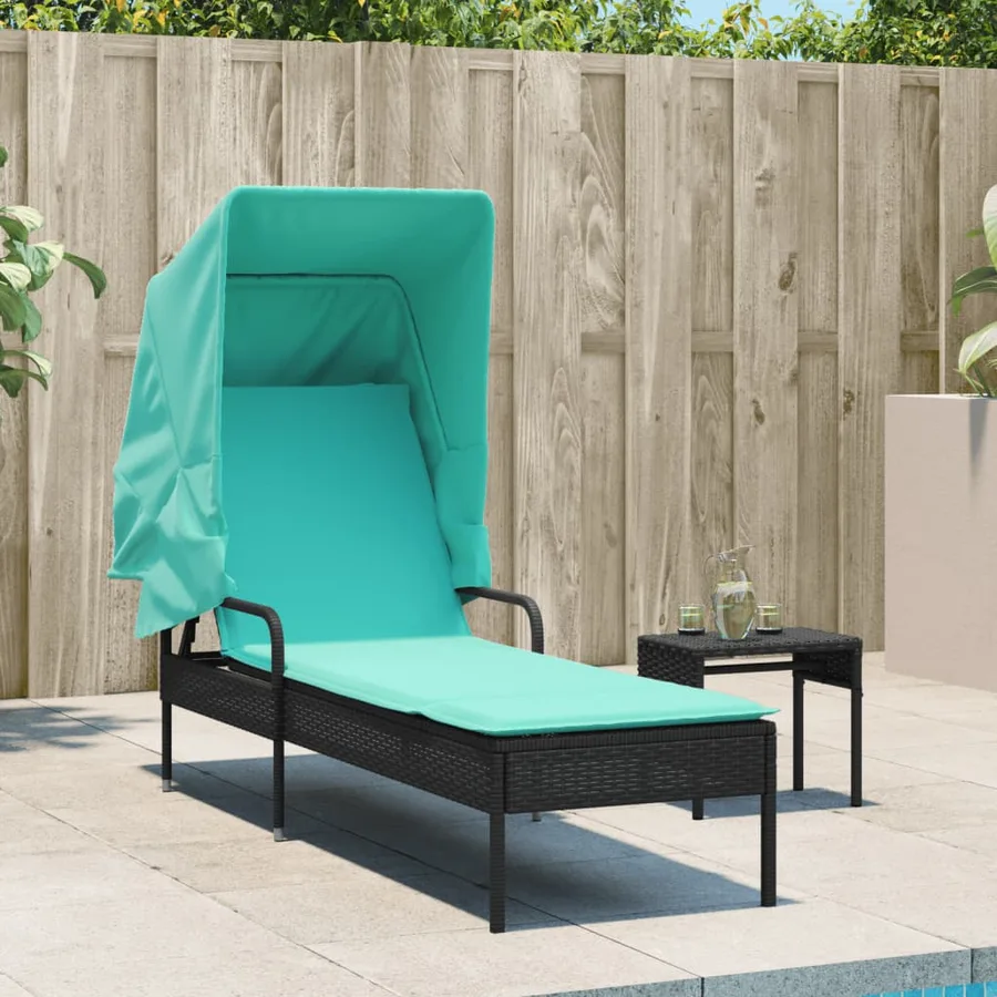 Chaise longue avec auvent et table gris résine tressée - 51