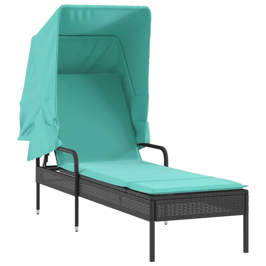 Chaise longue avec auvent et table gris résine tressée - 52