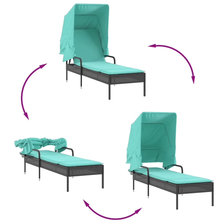 Chaise longue avec auvent et table gris résine tressée - 56