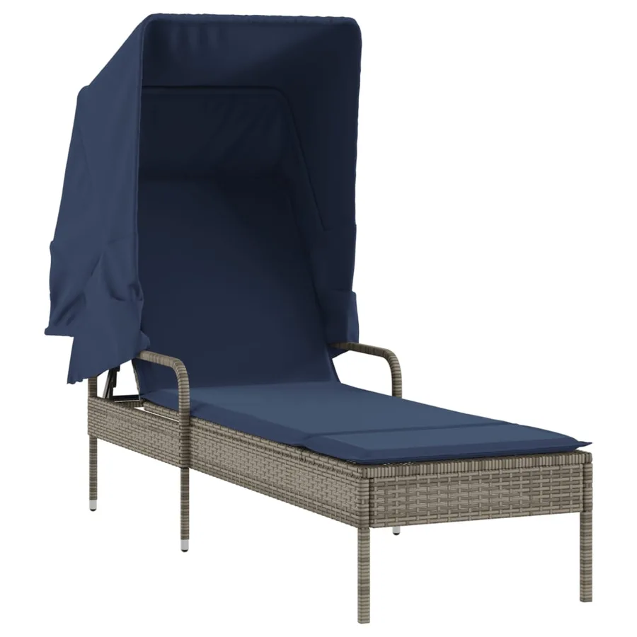 Chaise longue avec auvent et table gris résine tressée - 65
