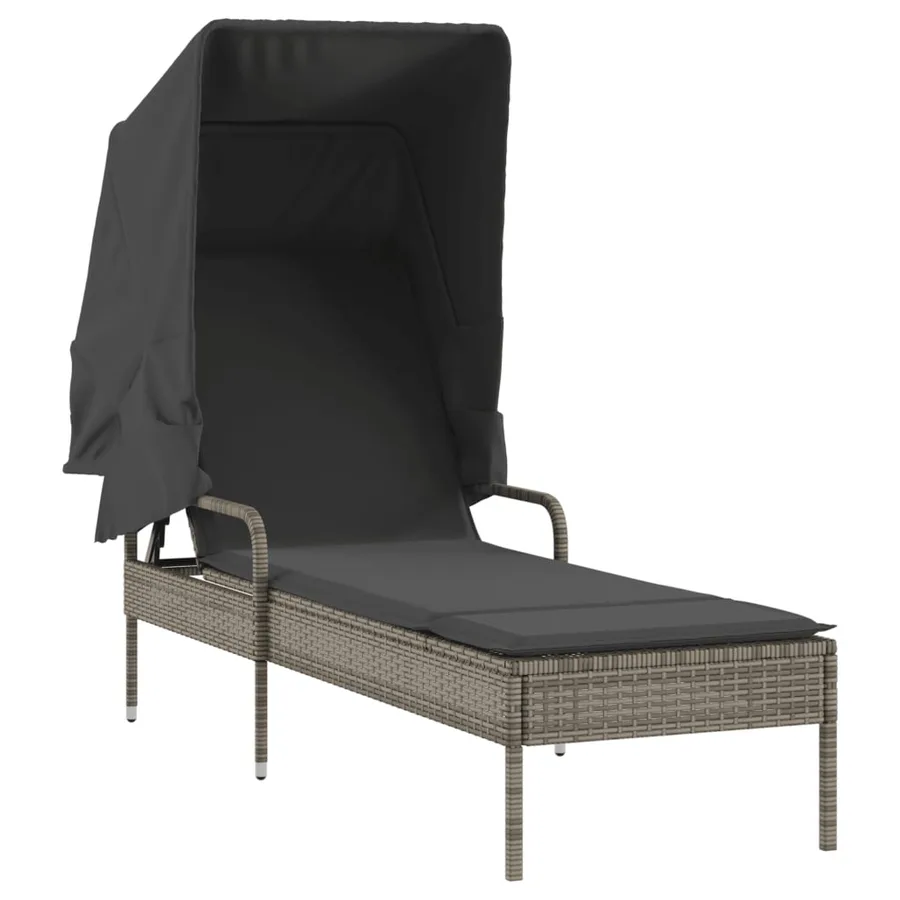 Chaise longue avec auvent et table gris résine tressée - 7