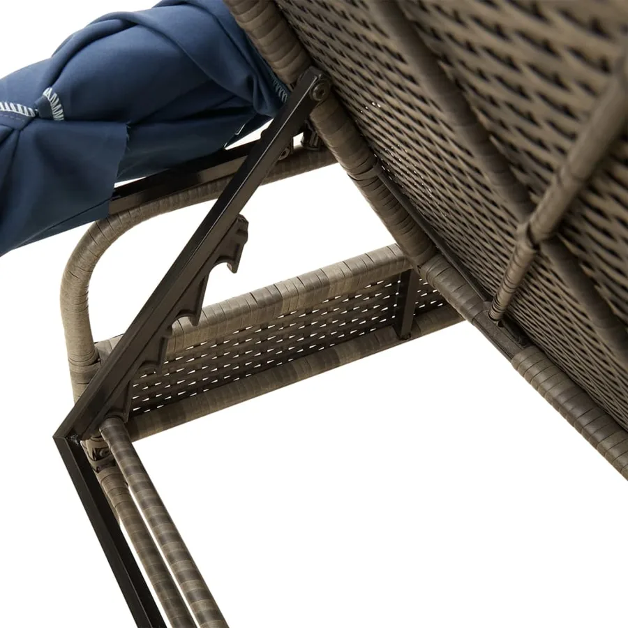 Chaise longue avec auvent et table gris résine tressée - 70