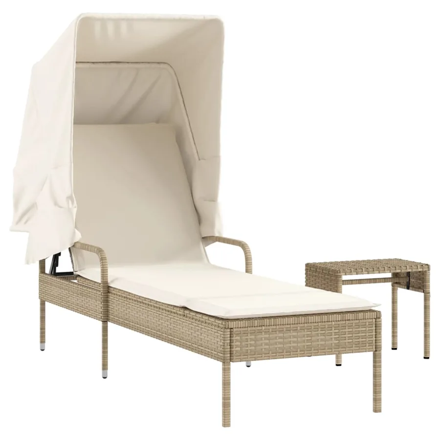 Chaise longue avec auvent et table gris résine tressée - 74