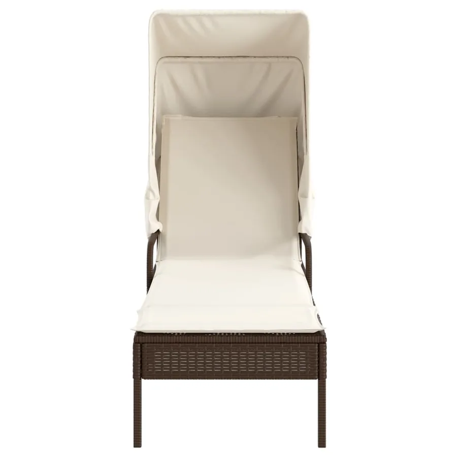 Chaise longue avec auvent et table gris résine tressée - 90