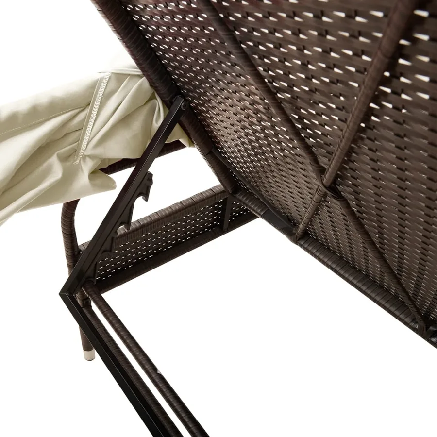 Chaise longue avec auvent et table gris résine tressée - 94
