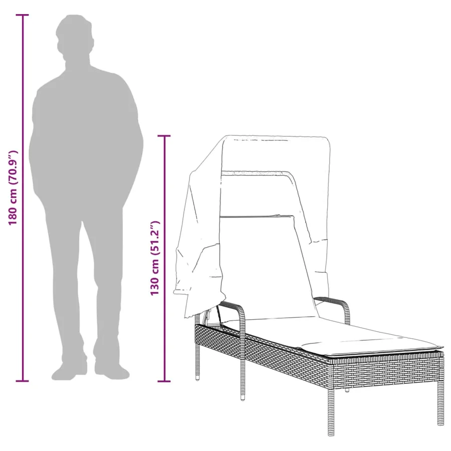 Chaise longue avec auvent et table gris résine tressée - 96