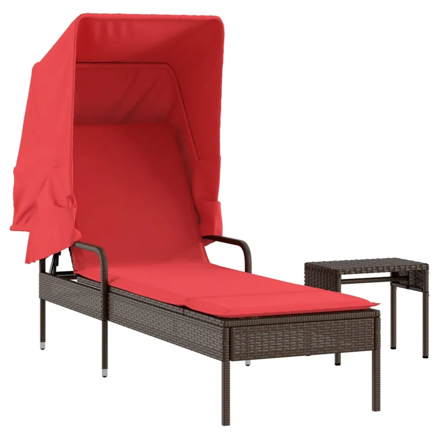 Chaise longue avec auvent et table gris résine tressée - 98