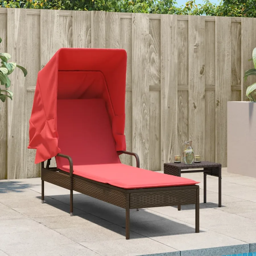 Chaise longue avec auvent et table gris résine tressée - 99