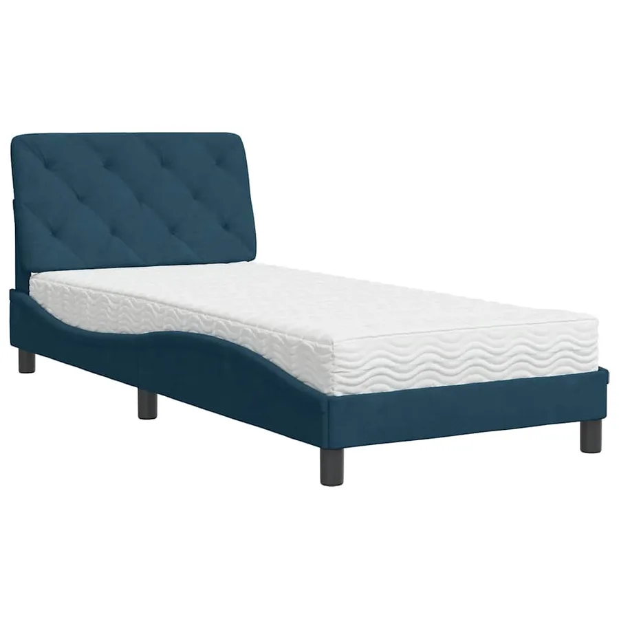 Lit avec matelas bleu 90x190 cm velours - 3