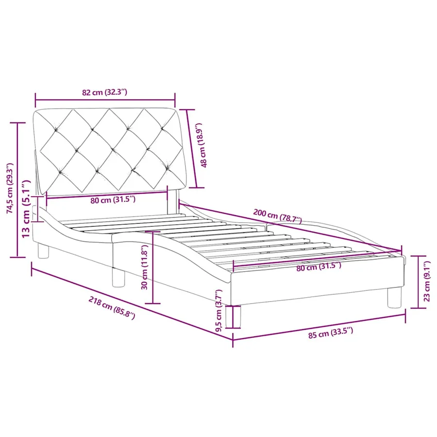 Cadre de lit sans matelas gris clair 80x200 cm velours - 12