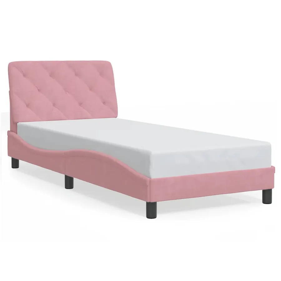 Cadre de lit sans matelas rose 90x190 cm velours - 2