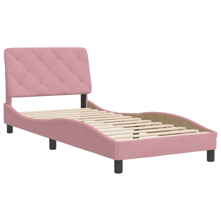 Cadre de lit sans matelas rose 90x190 cm velours - 3