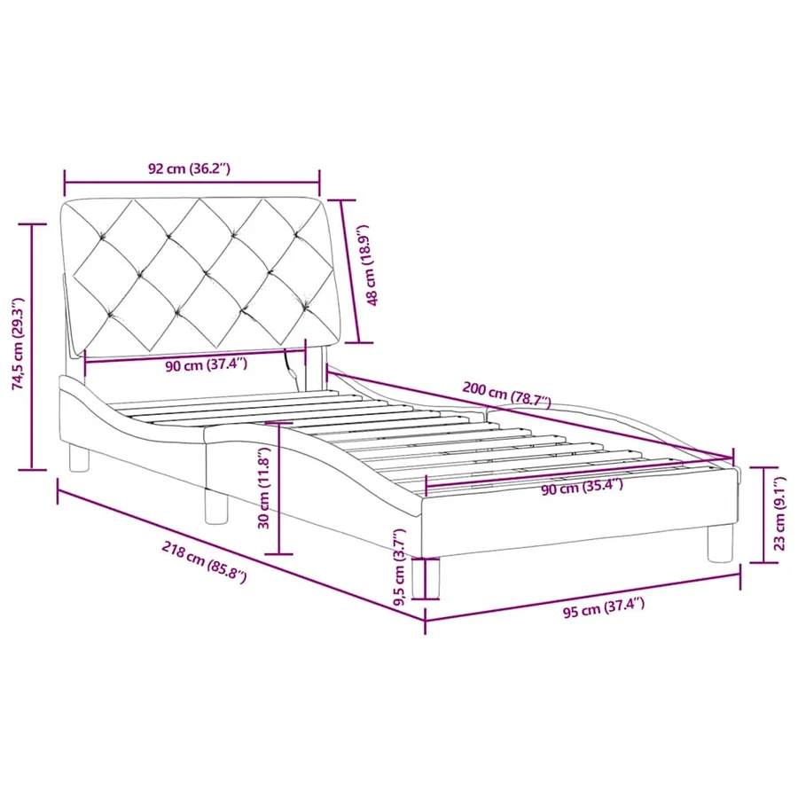 Cadre de lit avec LED sans matelas bleu 90x200 cm velours - 16