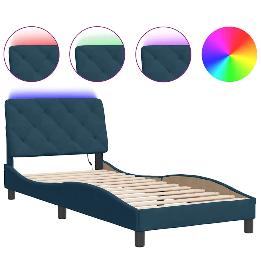 Cadre de lit avec LED sans matelas bleu 90x200 cm velours - 2