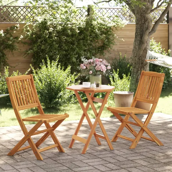 Ensemble de bistro pliable 3 pcs bois d'acacia solide