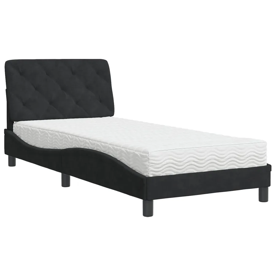 Lit avec matelas noir 80x200 cm velours - 2