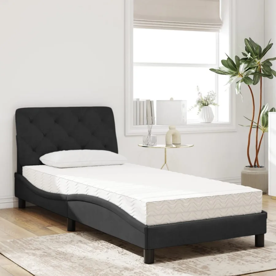 Lit avec matelas noir 80x200 cm velours - 3