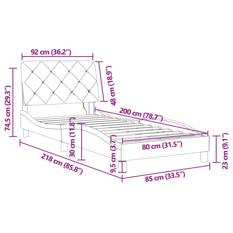 Cadre de lit avec LED sans matelas noir 80x200 cm velours - 15