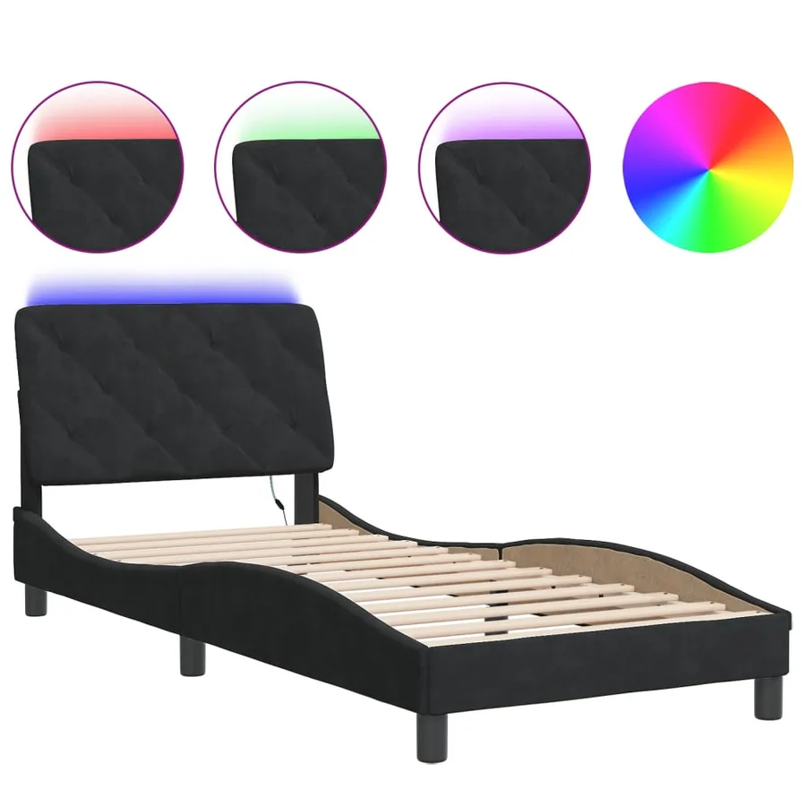 Cadre de lit avec LED sans matelas noir 80x200 cm velours - 2