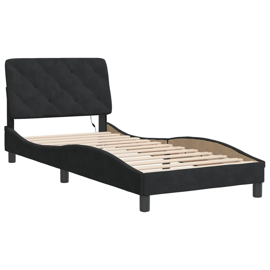 Cadre de lit avec LED sans matelas noir 80x200 cm velours - 3