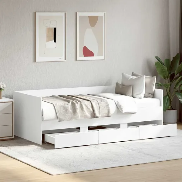 Lit de jour avec tiroirs sans matelas blanc 90x200 cm