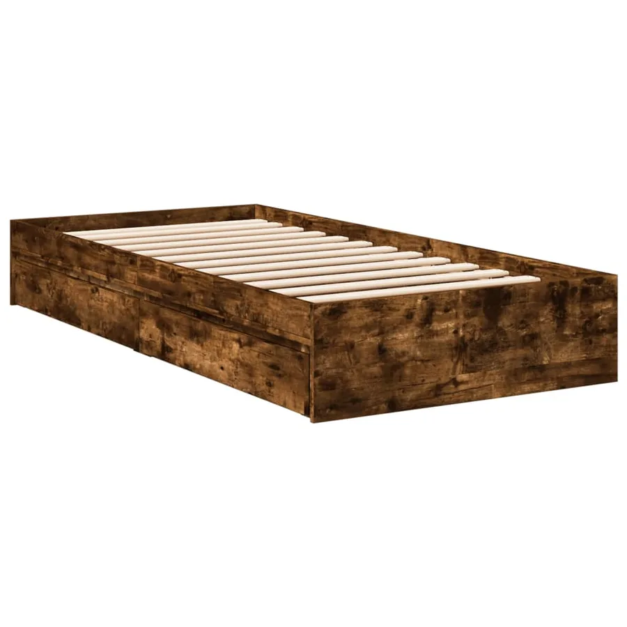 Cadre de lit avec tiroirs sans matelas chêne fumé 75x190 cm - 3
