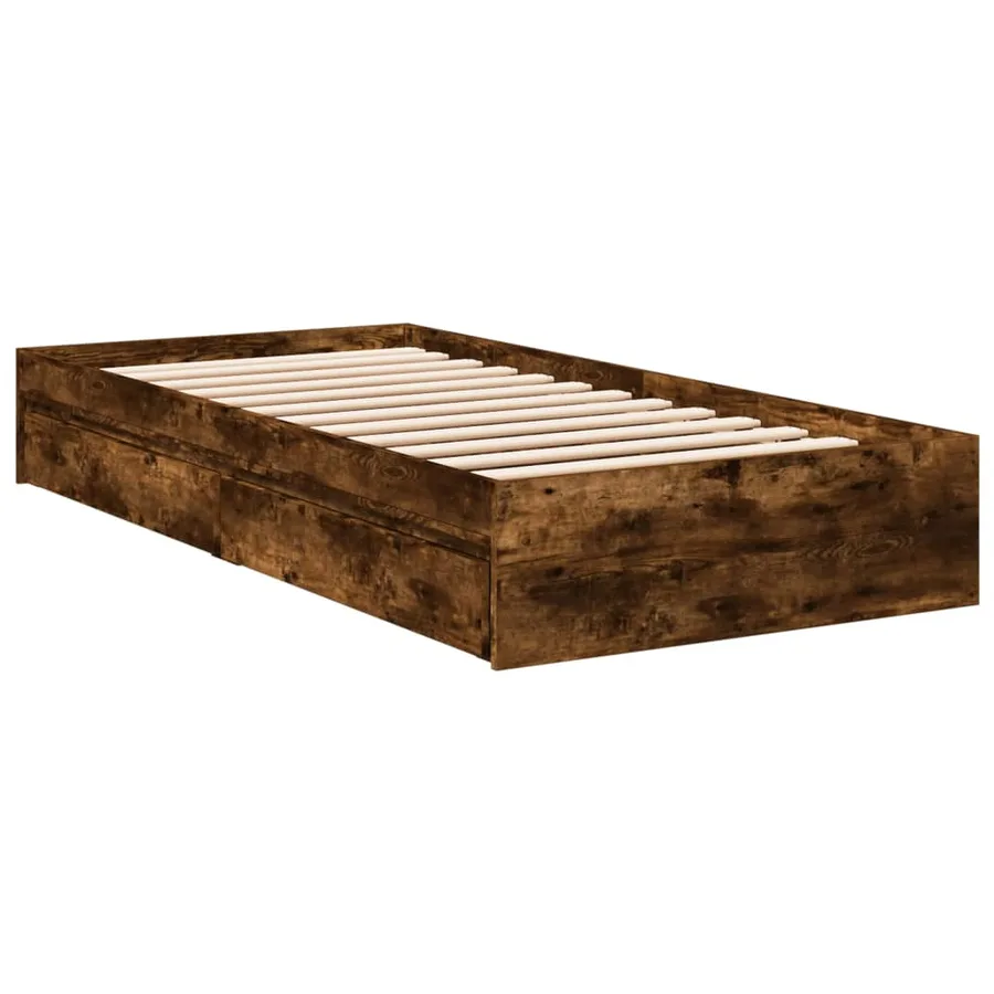 Cadre de lit avec tiroirs sans matelas chêne fumé 75x190 cm - 6