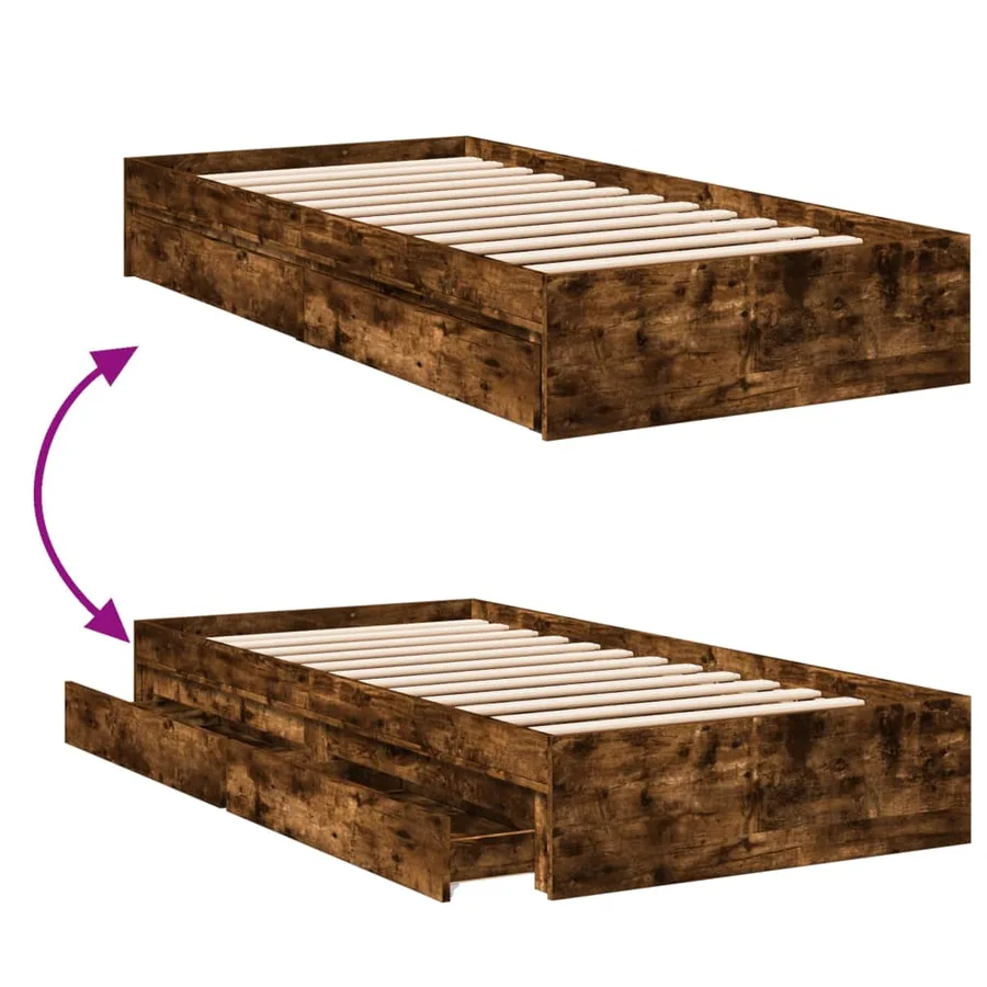 Cadre de lit avec tiroirs sans matelas chêne fumé 75x190 cm - 7