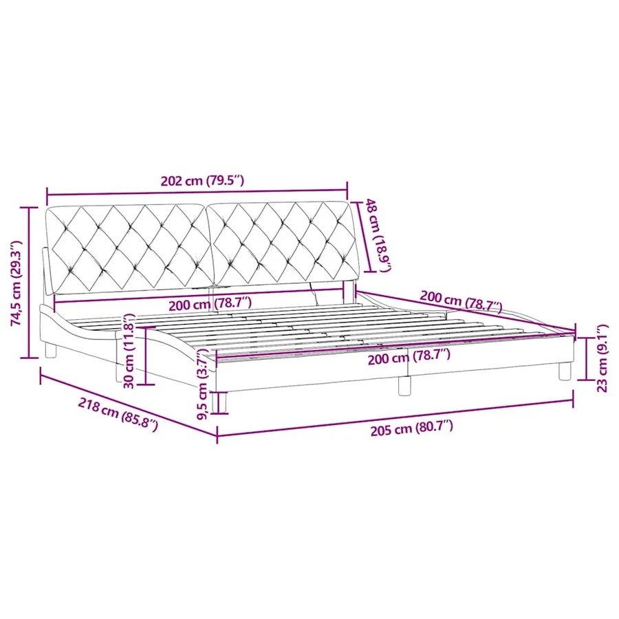 Cadre de lit avec LED sans matelas noir 200x200 cm velours - 16