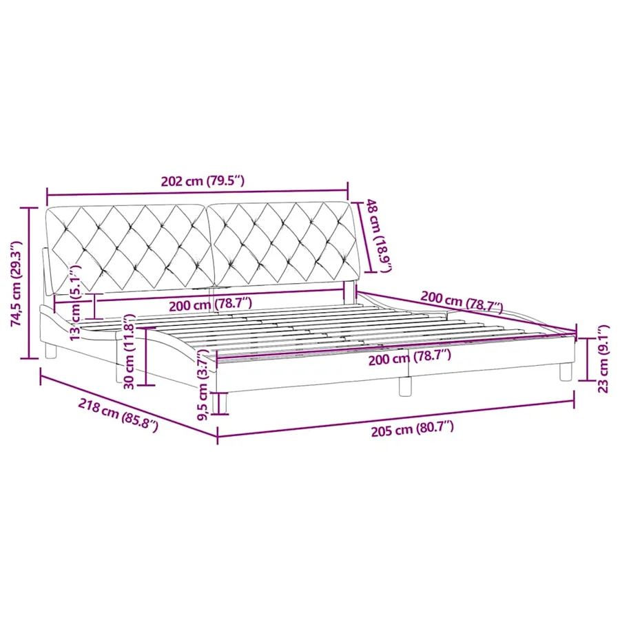 Cadre de lit sans matelas gris foncé 200x200 cm velours - 12