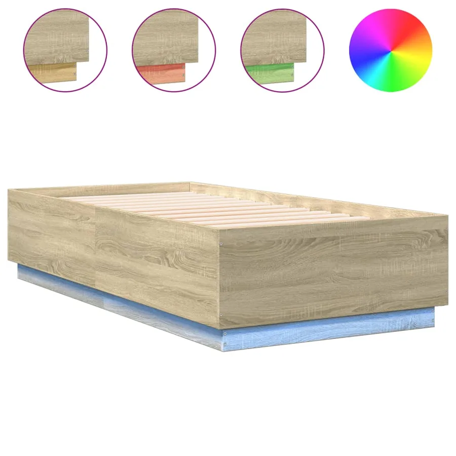Cadre de lit avec LED sans matelas chêne sonoma 75x190 cm - 2