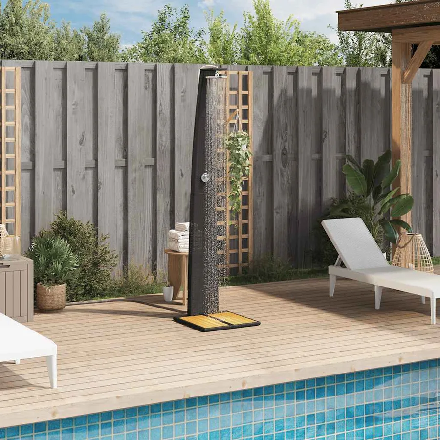 Douche d'extérieur noir 55x60x224 cm résine tressée bois acacia - 3