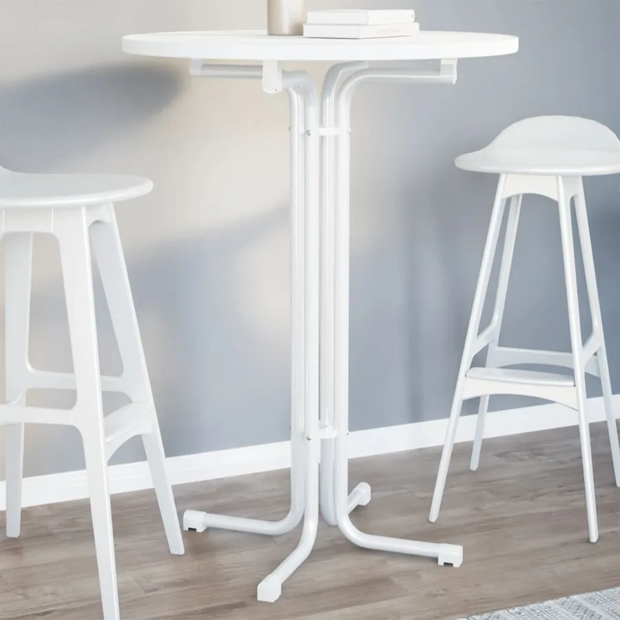 Table de bar blanc Ø80x110 cm bois d'ingénierie et acier