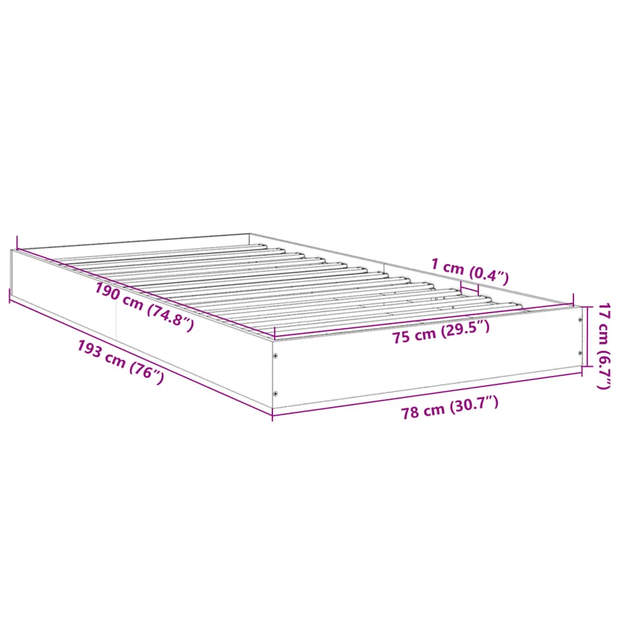 Cadre de lit sans matelas noir 75x190 cm bois ingénierie - 10