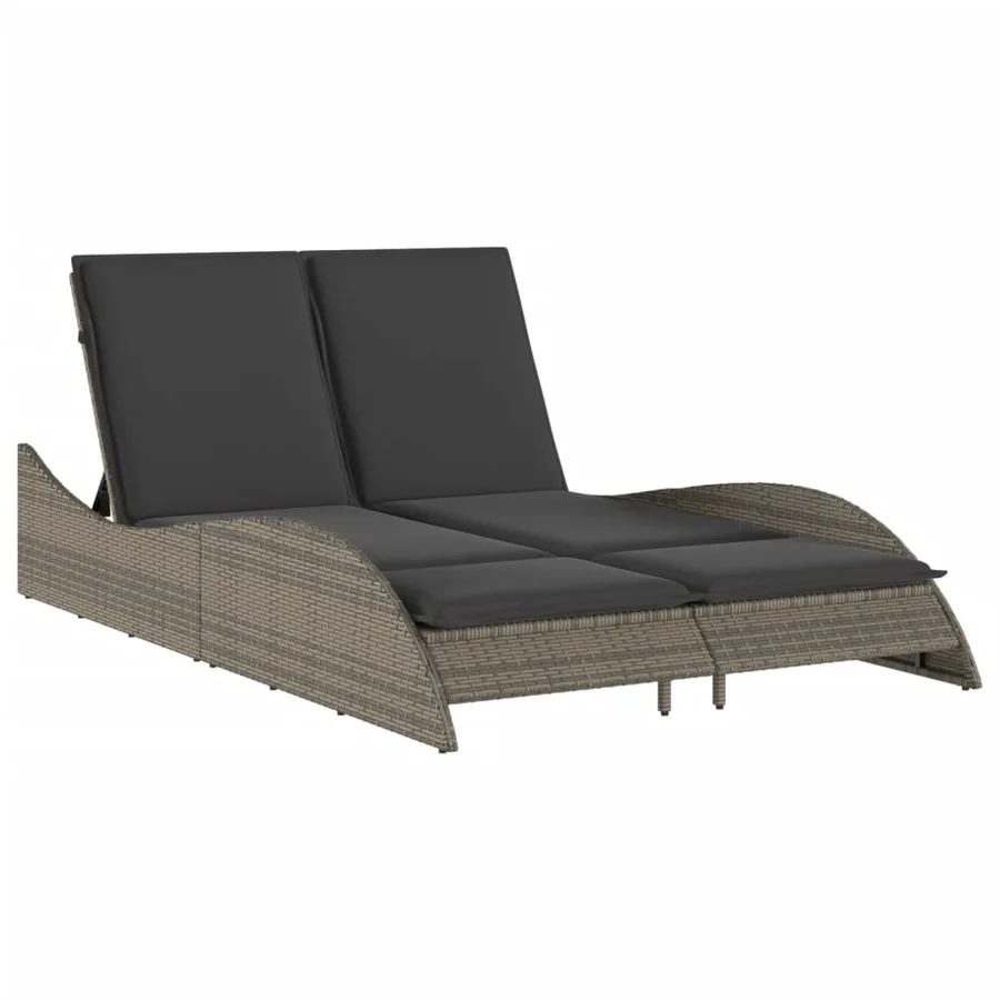 Chaise longue avec coussins gris 114x205x73 cm résine tressée - 2