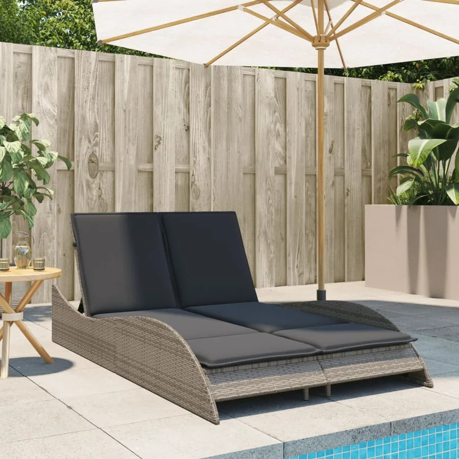 Chaise longue avec coussins gris 114x205x73 cm résine tressée - 3