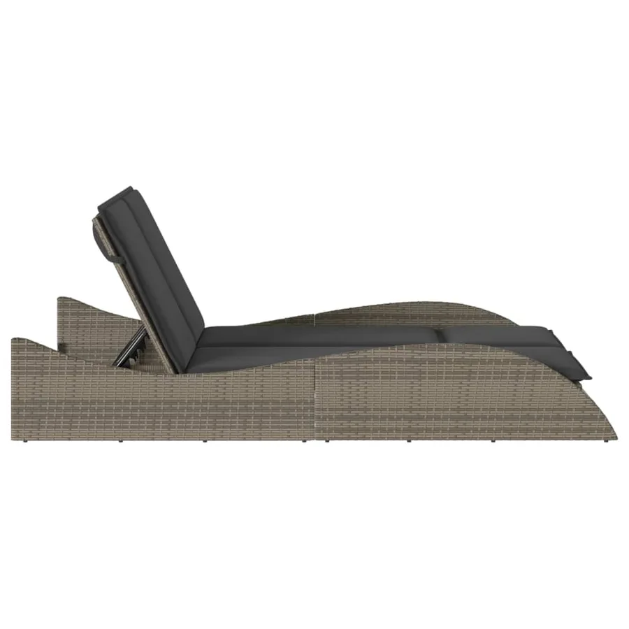Chaise longue avec coussins gris 114x205x73 cm résine tressée - 5