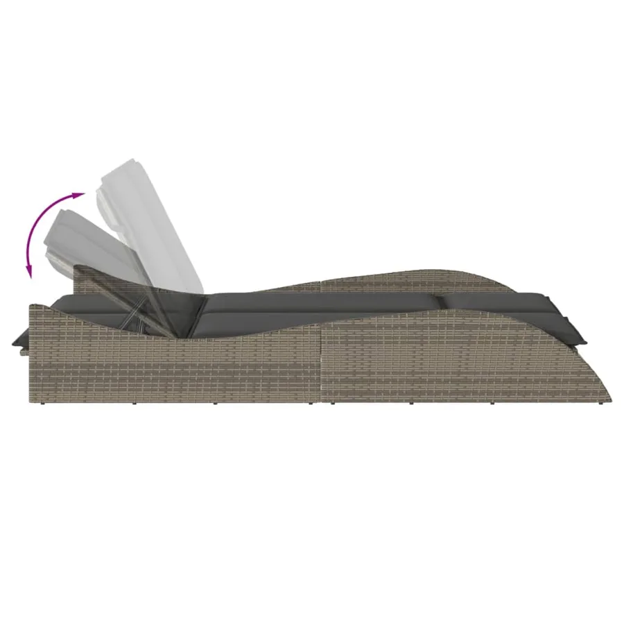 Chaise longue avec coussins gris 114x205x73 cm résine tressée - 7
