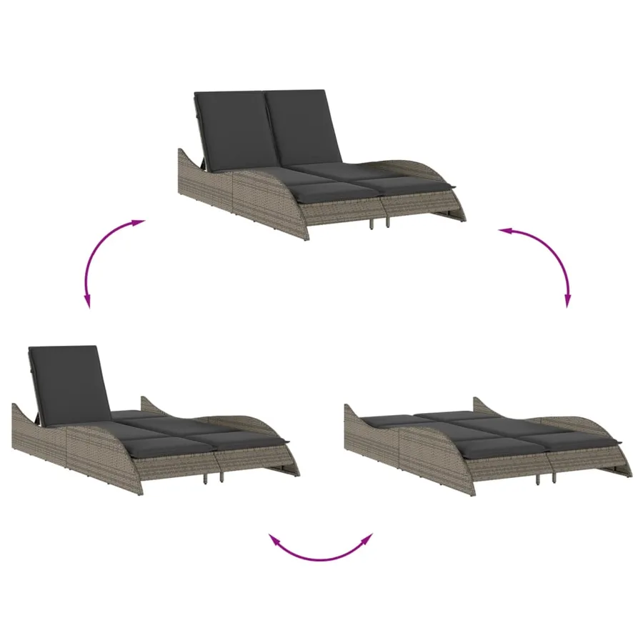 Chaise longue avec coussins gris 114x205x73 cm résine tressée - 8