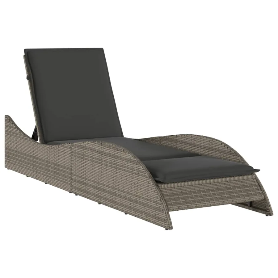 Chaise longue avec coussin gris 60x205x73 cm résine tressée - 2