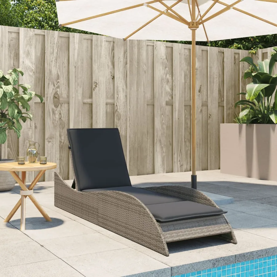 Chaise longue avec coussin gris 60x205x73 cm résine tressée - 3