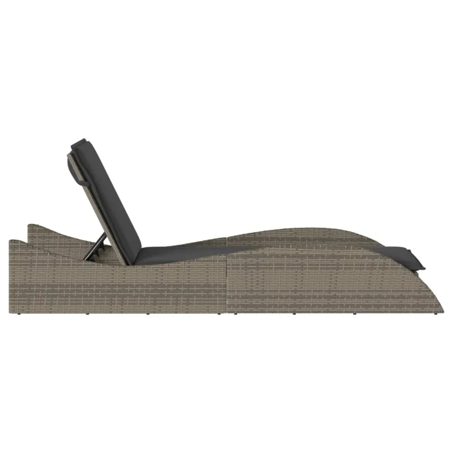 Chaise longue avec coussin gris 60x205x73 cm résine tressée - 5