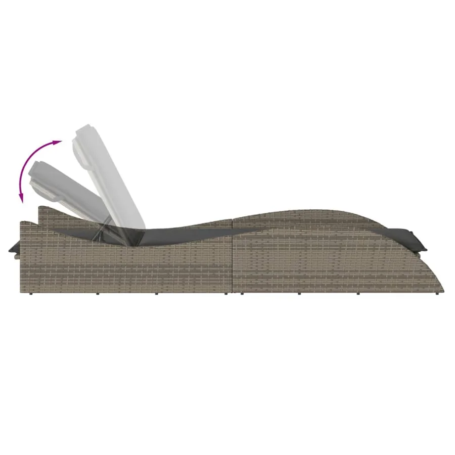 Chaise longue avec coussin gris 60x205x73 cm résine tressée - 7
