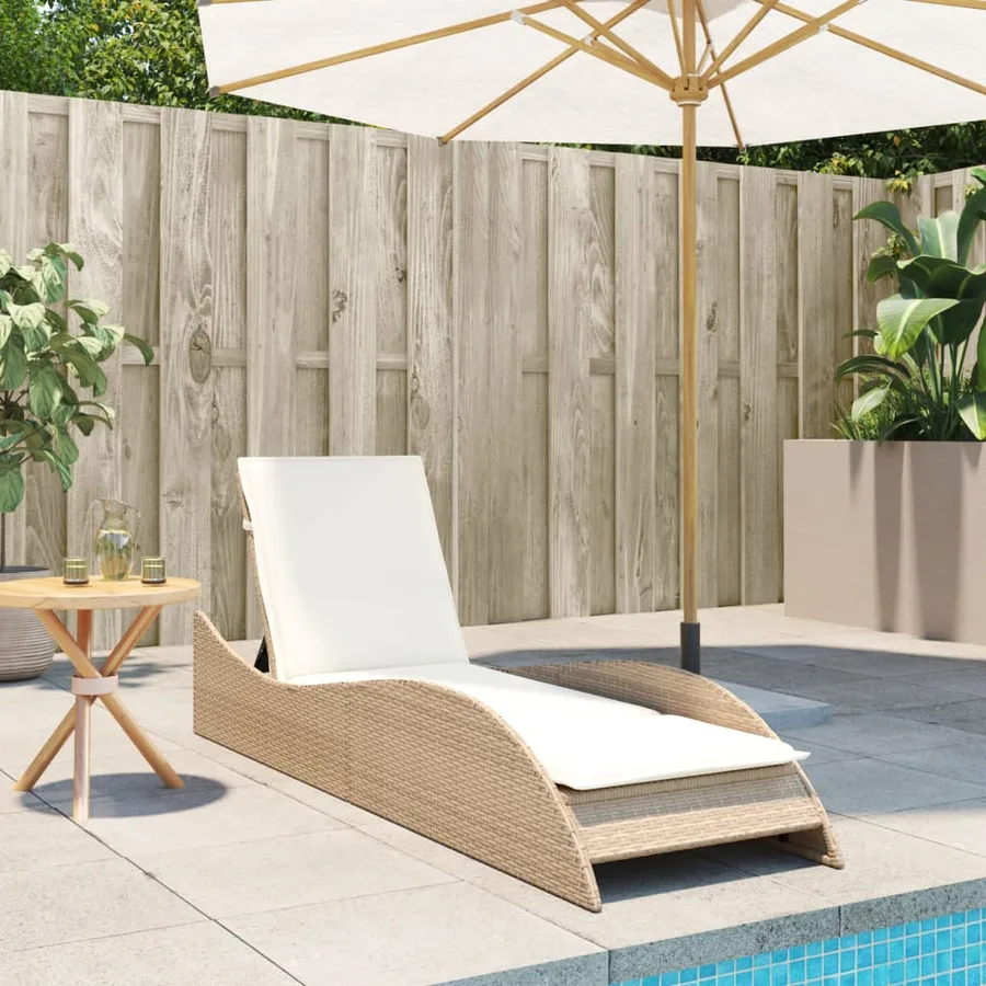 Chaise longue avec coussin beige 60x205x73 cm résine tressée - 3