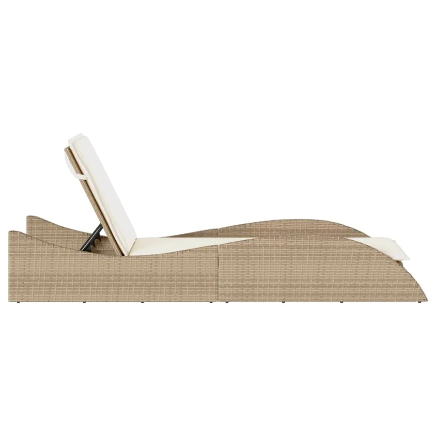 Chaise longue avec coussin beige 60x205x73 cm résine tressée - 5