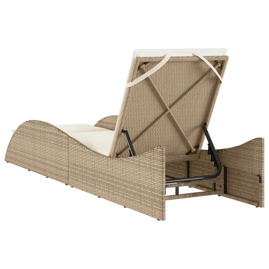 Chaise longue avec coussin beige 60x205x73 cm résine tressée - 6