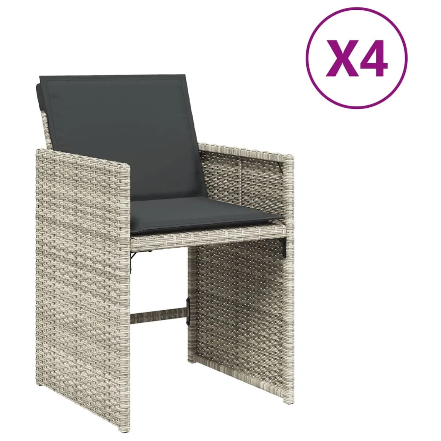 Chaises de jardin avec coussins lot de 4 gris clair poly rotin - 2