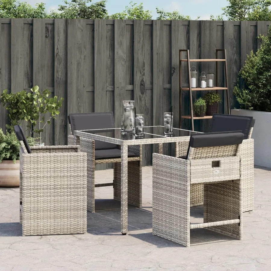 Chaises de jardin avec coussins lot de 4 gris clair poly rotin - 3
