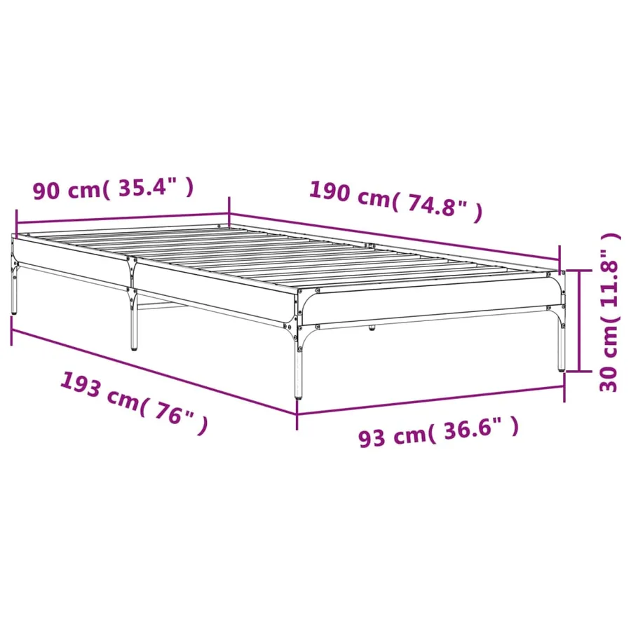 Cadre de lit sans matelas sonoma gris 90x190 cm - 9
